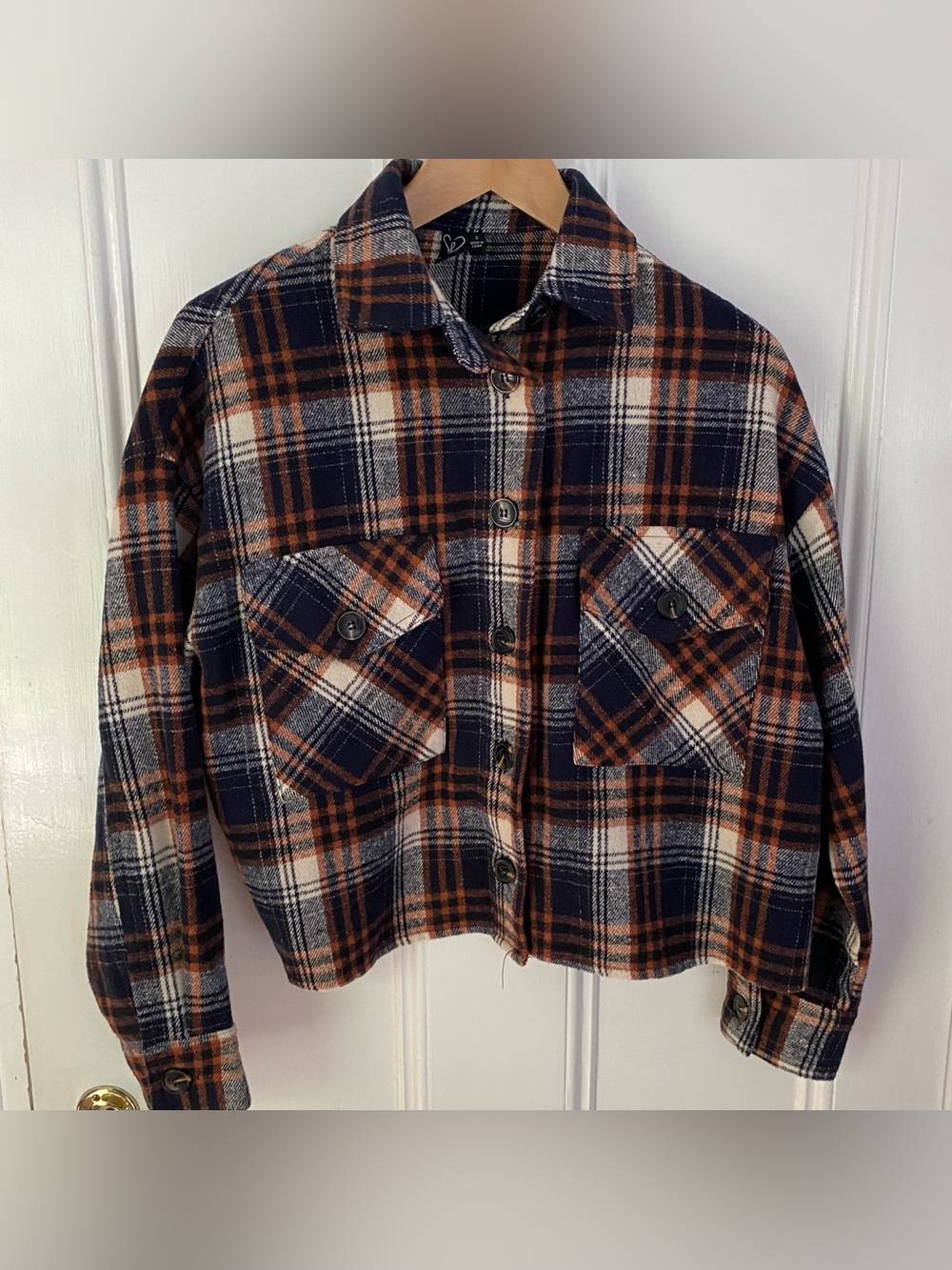 Windsor Top Women’s S Brown white Plaid Cropped Button Down Polyester Trendy Y2K